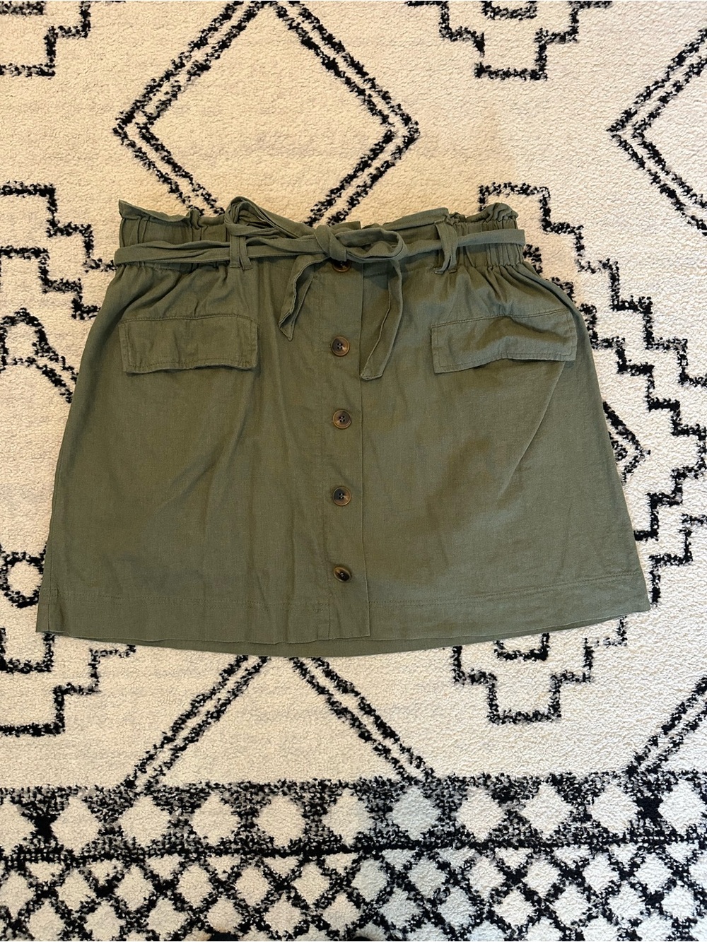 Olive Green Paperbag Waist Skirt
